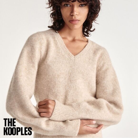 The Kooples **NWT** Knit V-neck Sweater With Baggy Sleeves in Beige - Picture 1 of 10